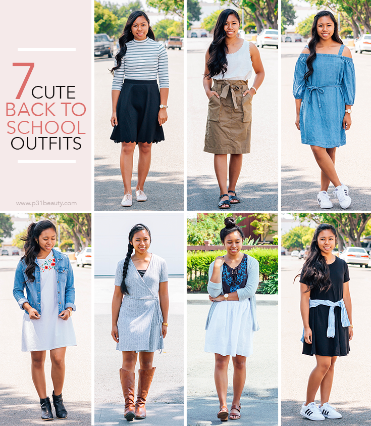 7 cute and modest back to school outfits that you can wear in high school and college. These outfits are also great summer to fall transition looks | P31beauty