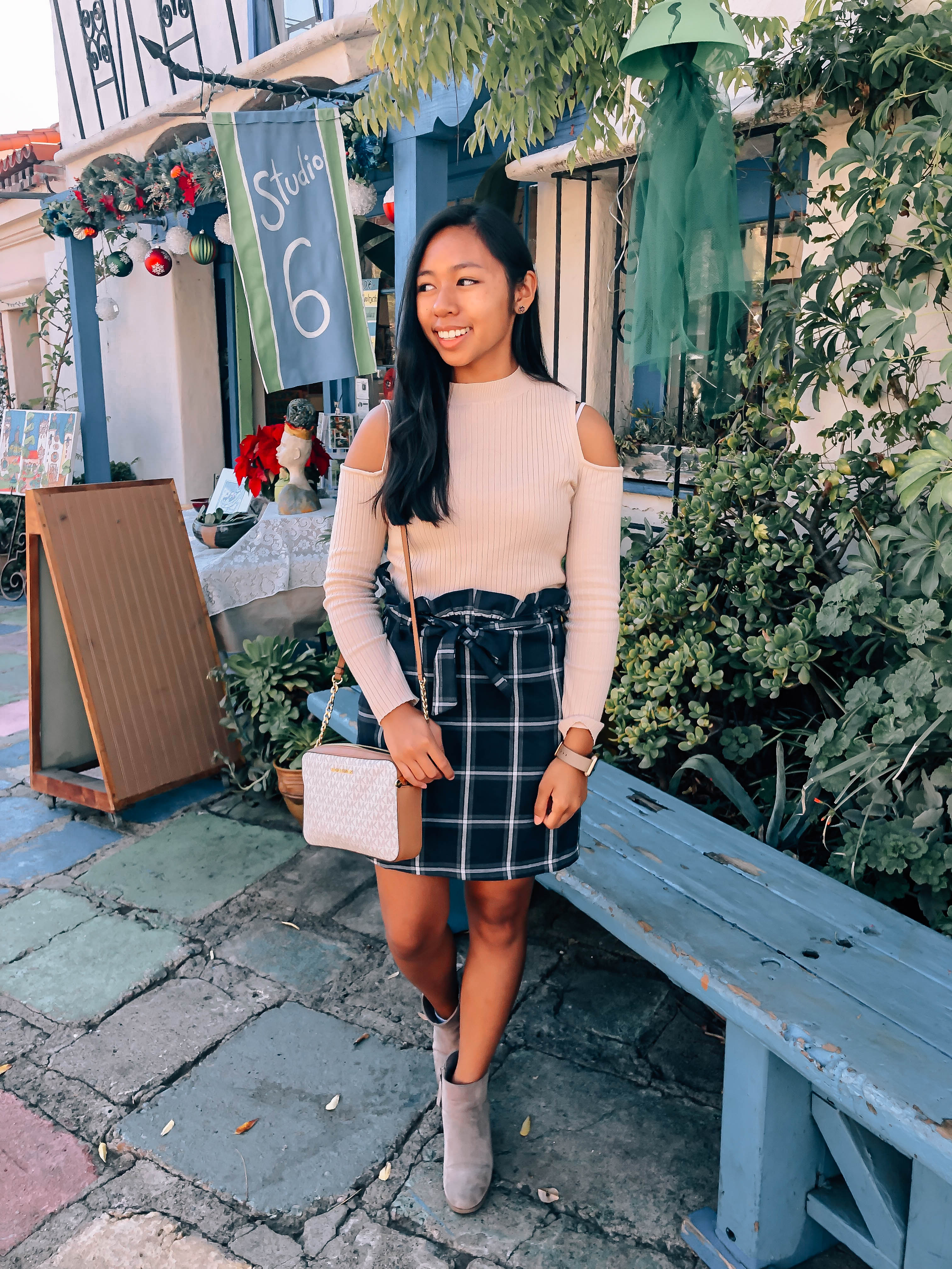 $13 plaid Shein skirt, winter outfit